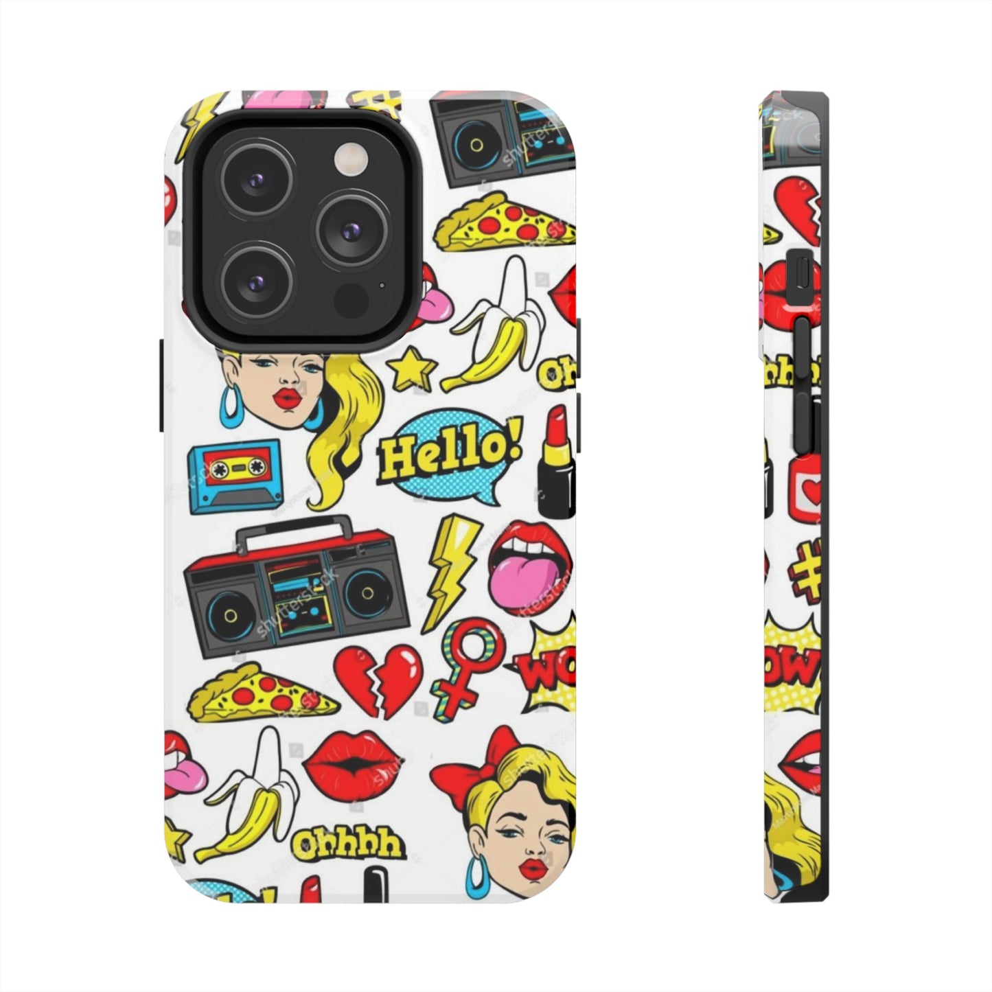 Retro Pop Art Tough Phone Cases - Colorful, Fun Design with 'Hello!' Text