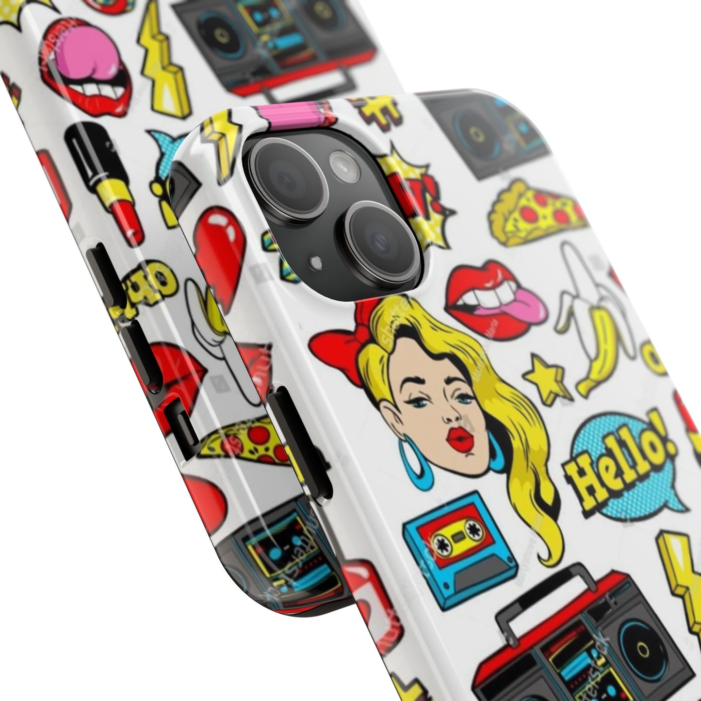 Retro Pop Art Tough Phone Cases - Colorful, Fun Design with 'Hello!' Text