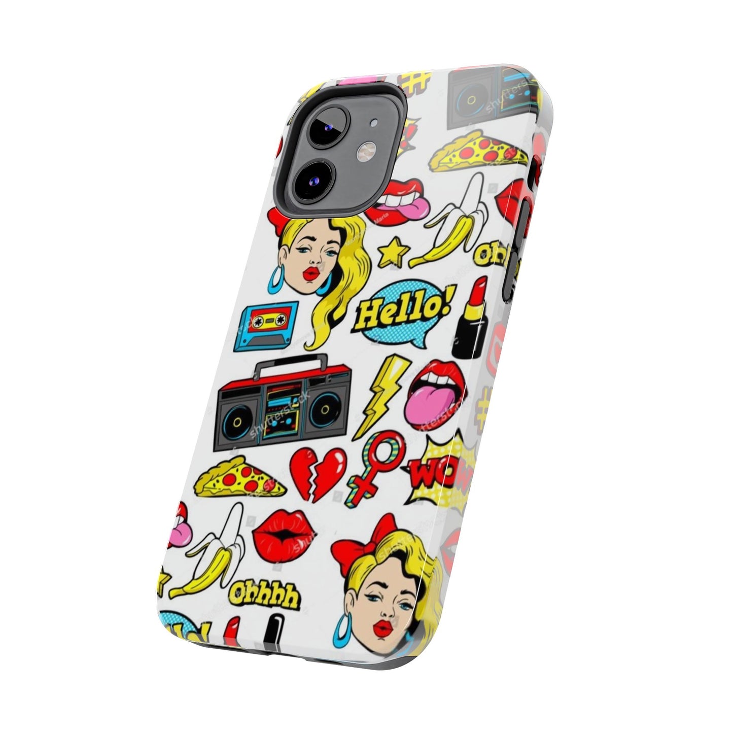 Retro Pop Art Tough Phone Cases - Colorful, Fun Design with 'Hello!' Text