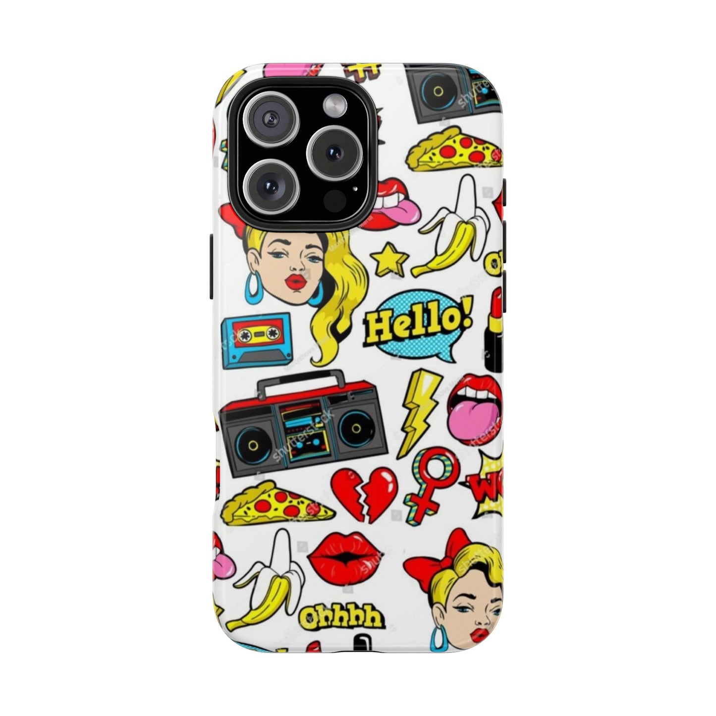 Retro Pop Art Tough Phone Cases - Colorful, Fun Design with 'Hello!' Text