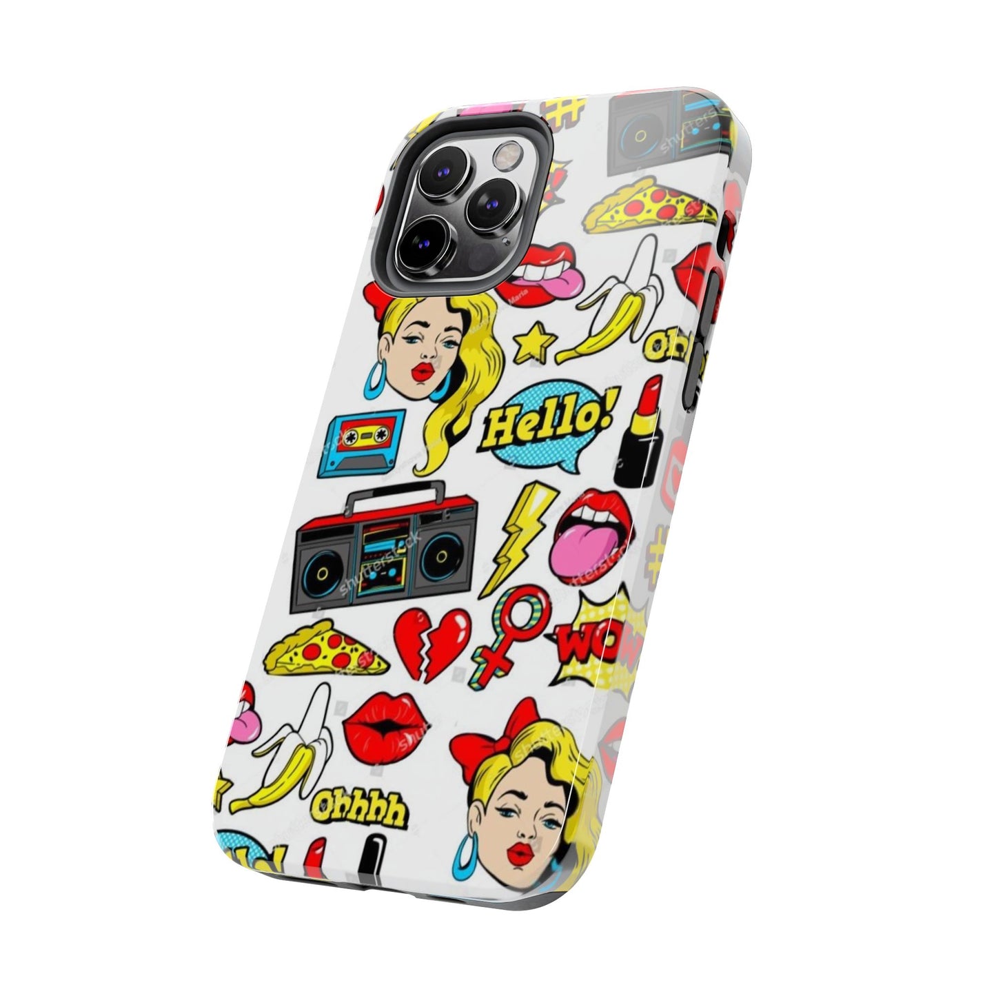 Retro Pop Art Tough Phone Cases - Colorful, Fun Design with 'Hello!' Text