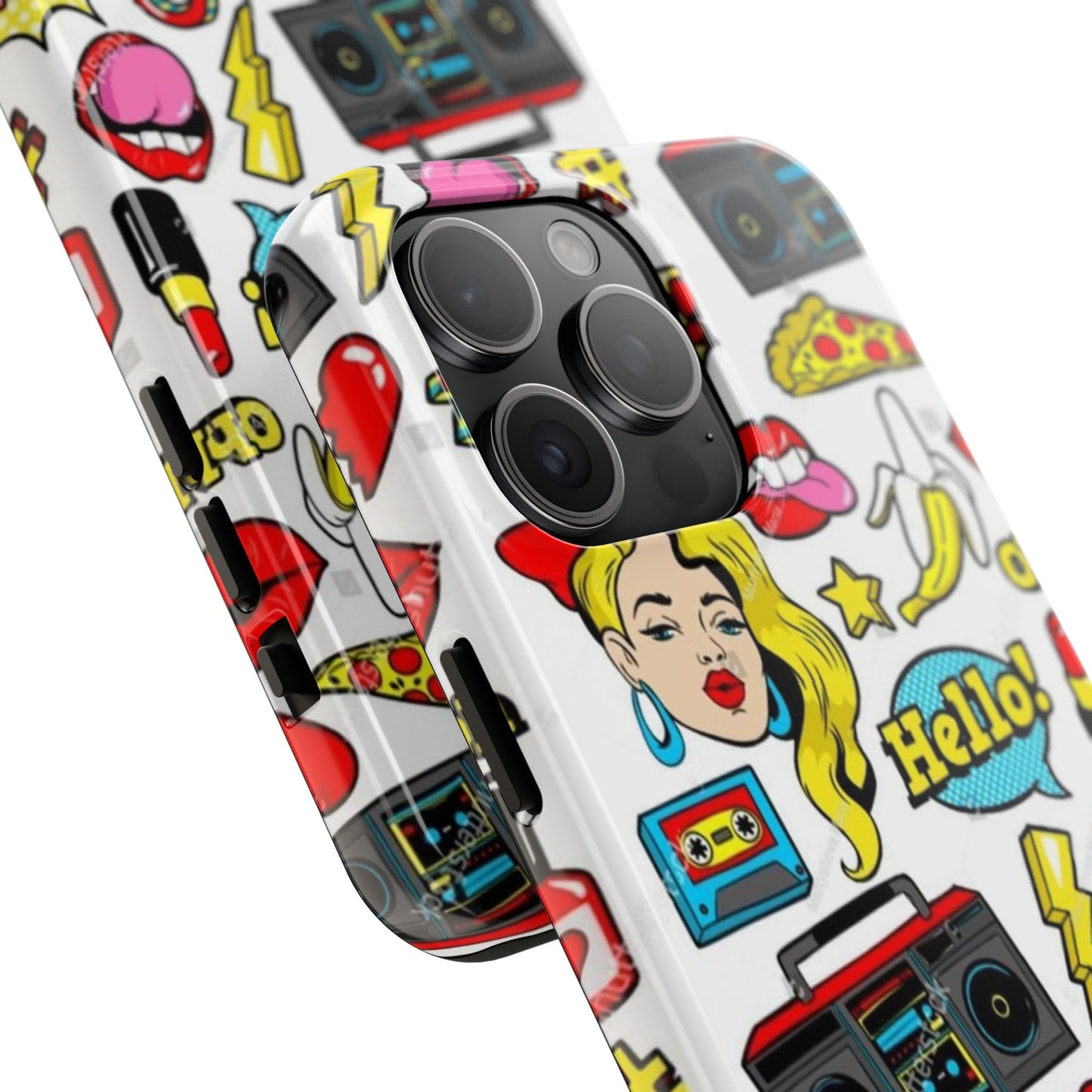 Retro Pop Art Tough Phone Cases - Colorful, Fun Design with 'Hello!' Text