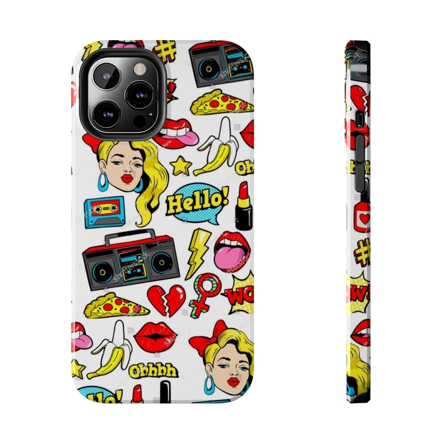 Retro Pop Art Tough Phone Cases - Colorful, Fun Design with 'Hello!' Text