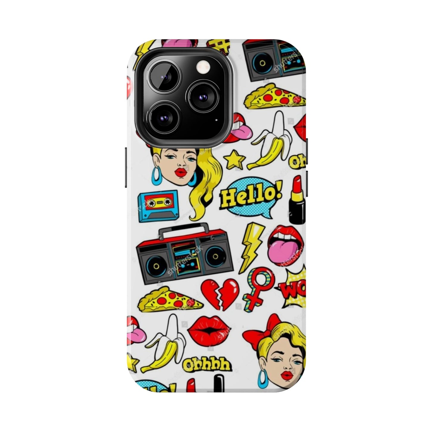 Retro Pop Art Tough Phone Cases - Colorful, Fun Design with 'Hello!' Text