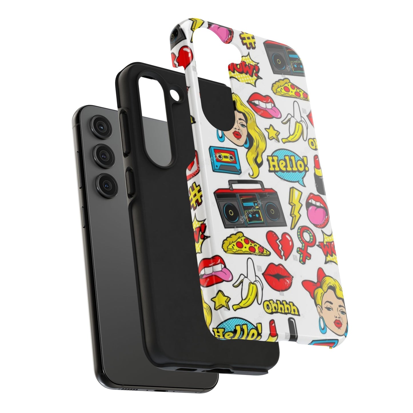 Retro Pop Art Tough Phone Cases - Colorful, Fun Design with 'Hello!' Text