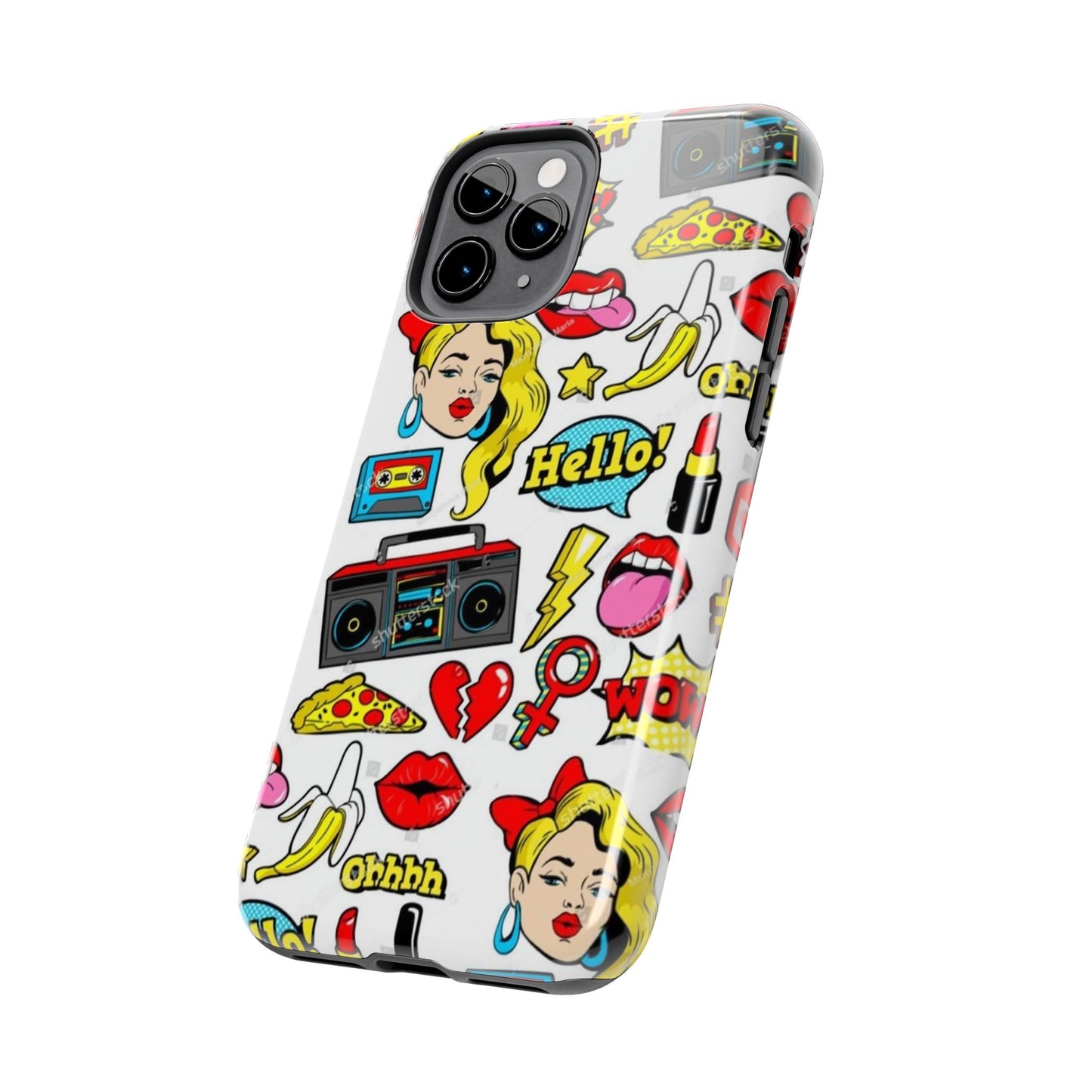 Retro Pop Art Tough Phone Cases - Colorful, Fun Design with 'Hello!' Text