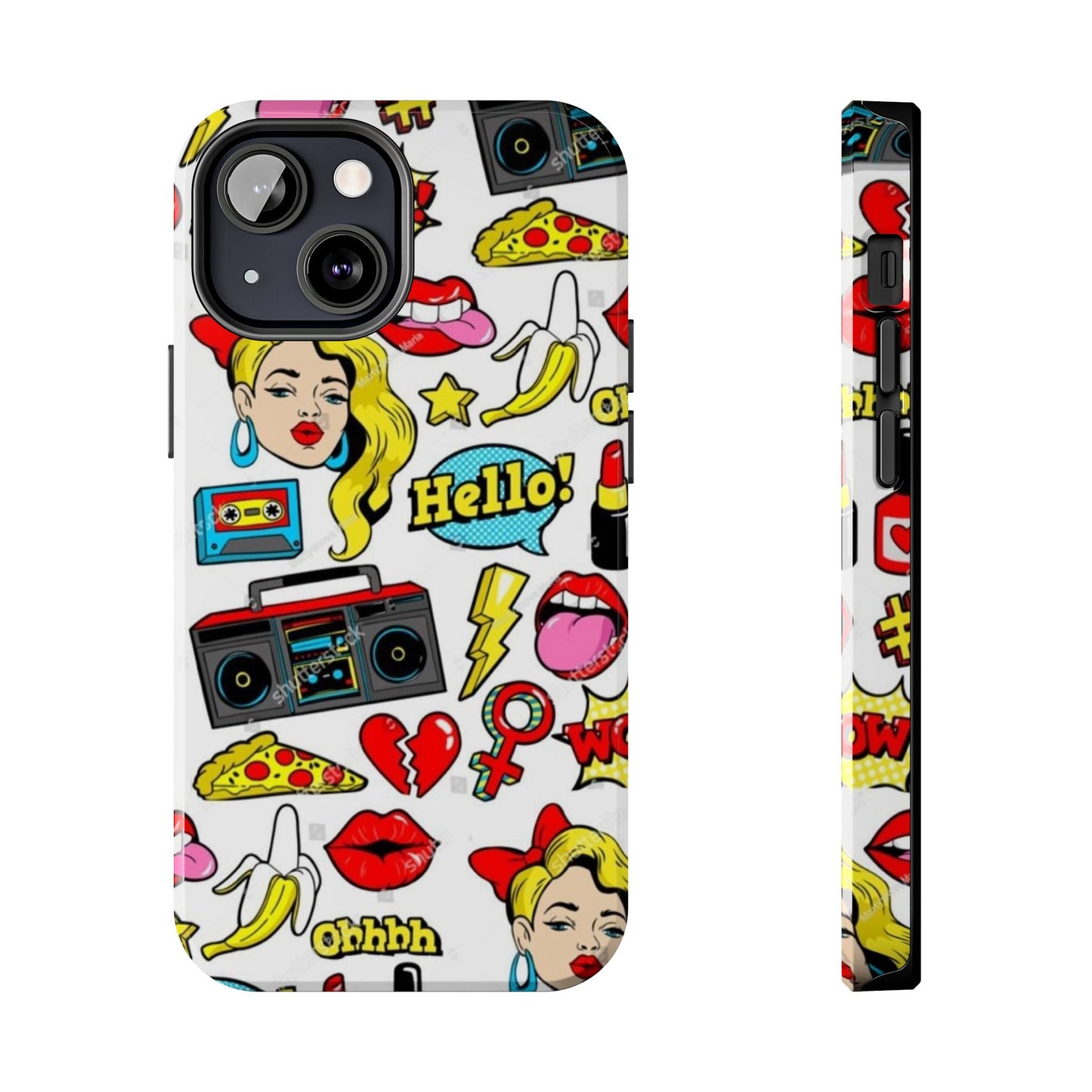 Retro Pop Art Tough Phone Cases - Colorful, Fun Design with 'Hello!' Text