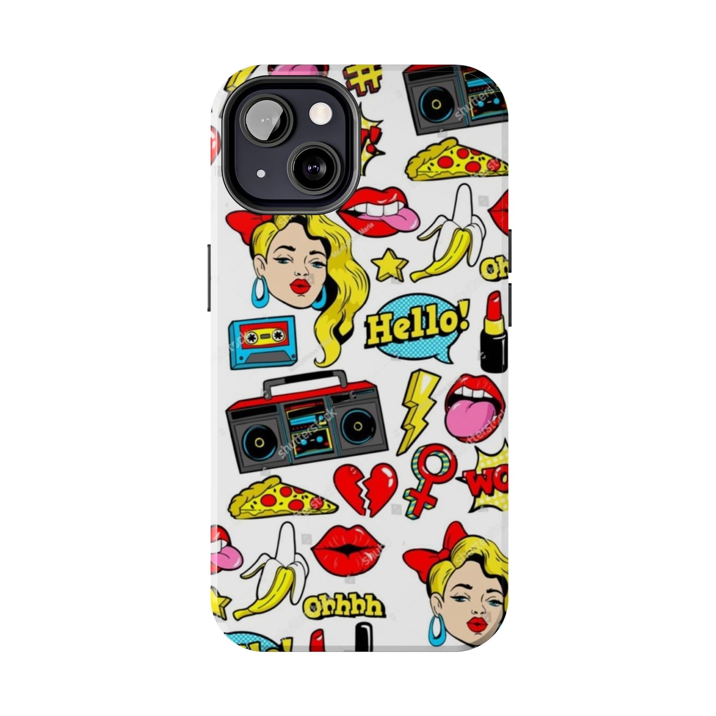 Retro Pop Art Tough Phone Cases - Colorful, Fun Design with 'Hello!' Text