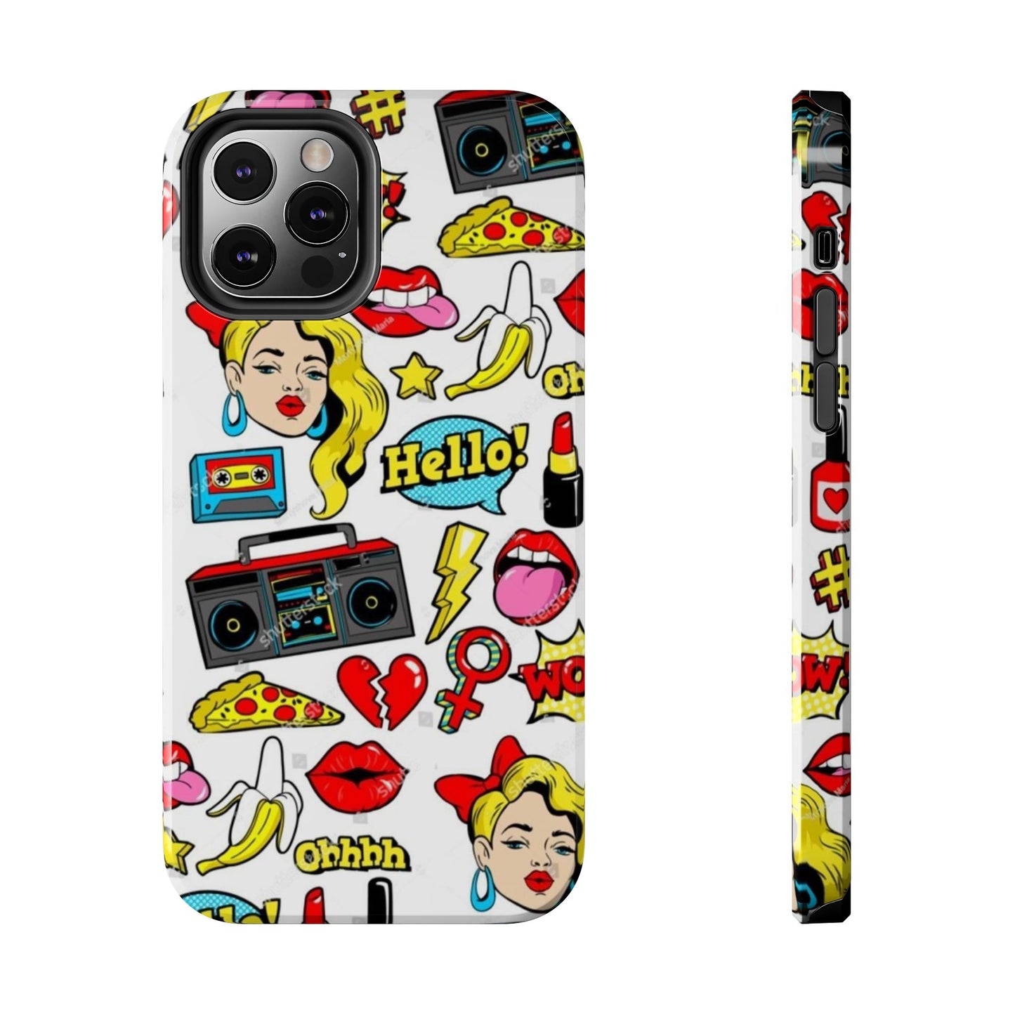 Retro Pop Art Tough Phone Cases - Colorful, Fun Design with 'Hello!' Text