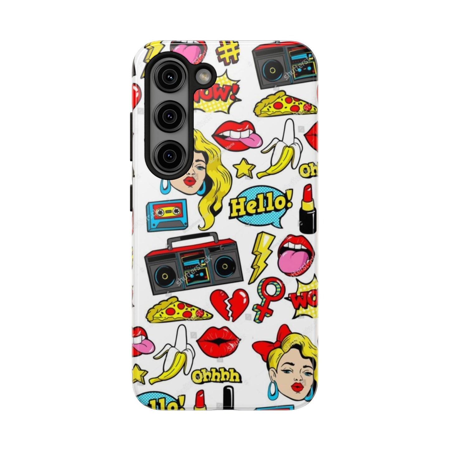 Retro Pop Art Tough Phone Cases - Colorful, Fun Design with 'Hello!' Text