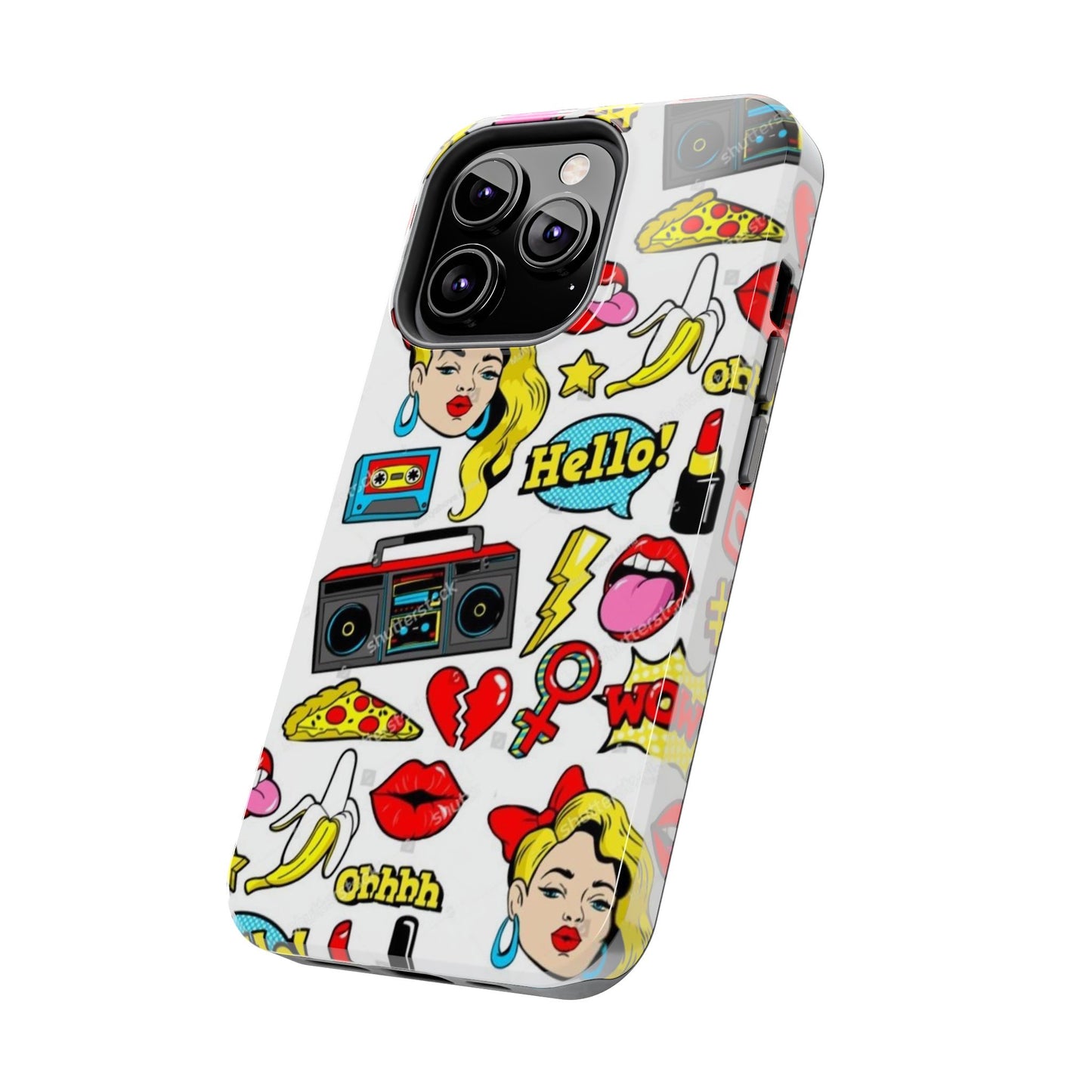 Retro Pop Art Tough Phone Cases - Colorful, Fun Design with 'Hello!' Text