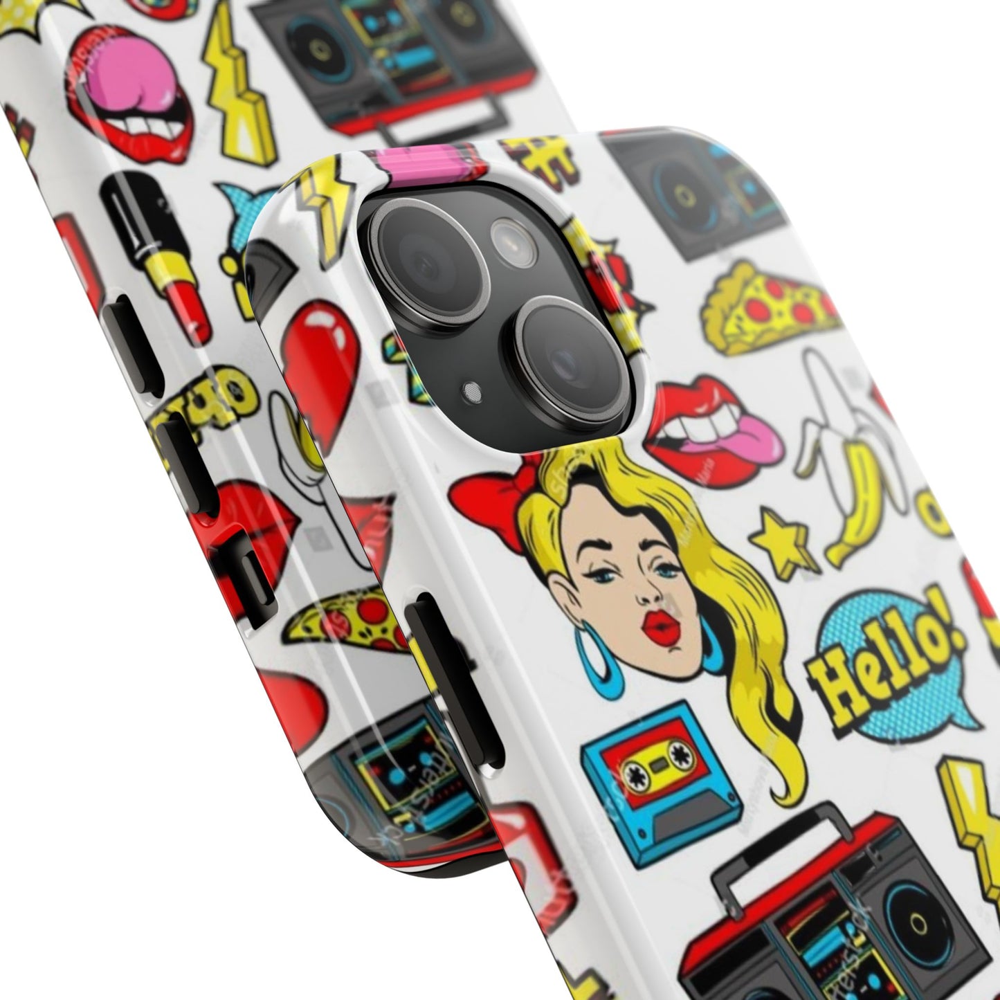 Retro Pop Art Tough Phone Cases - Colorful, Fun Design with 'Hello!' Text