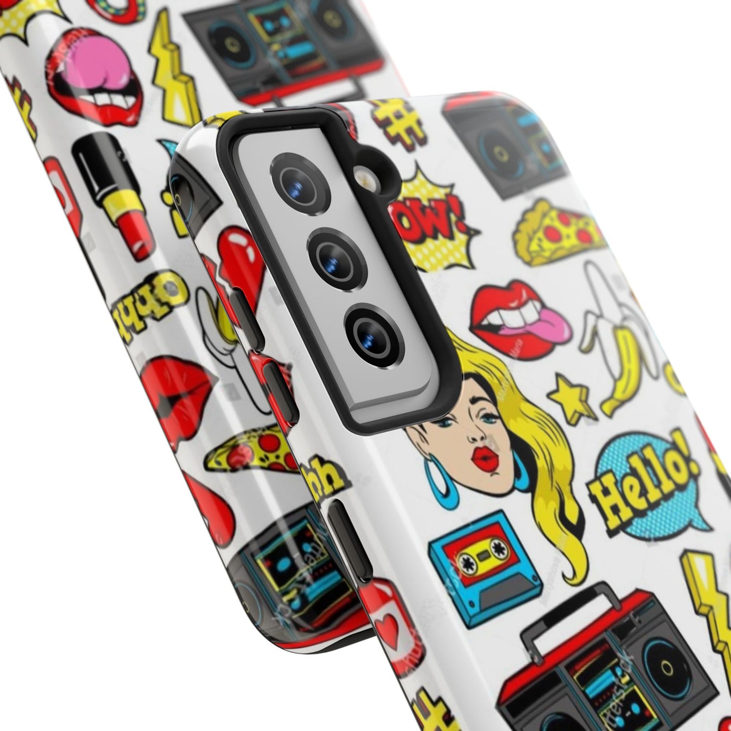 Retro Pop Art Tough Phone Cases - Colorful, Fun Design with 'Hello!' Text