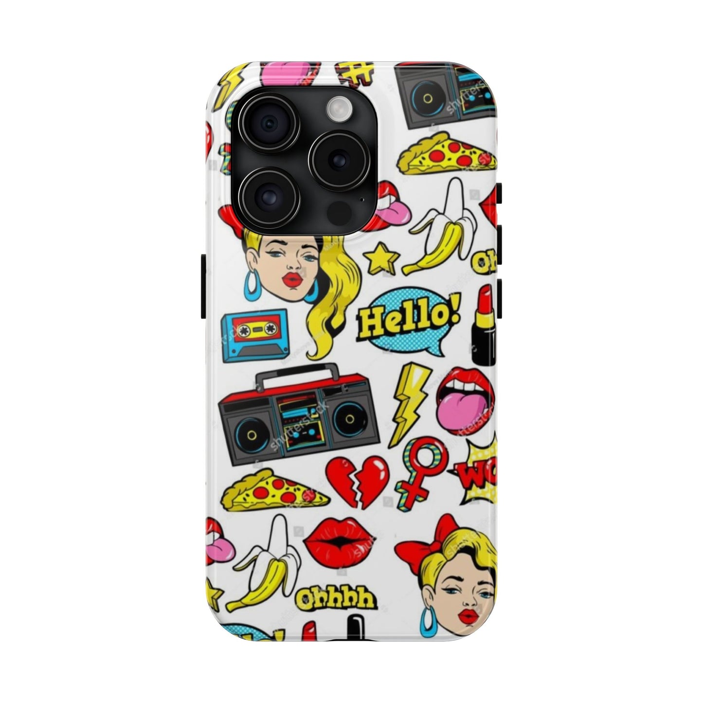 Retro Pop Art Tough Phone Cases - Colorful, Fun Design with 'Hello!' Text