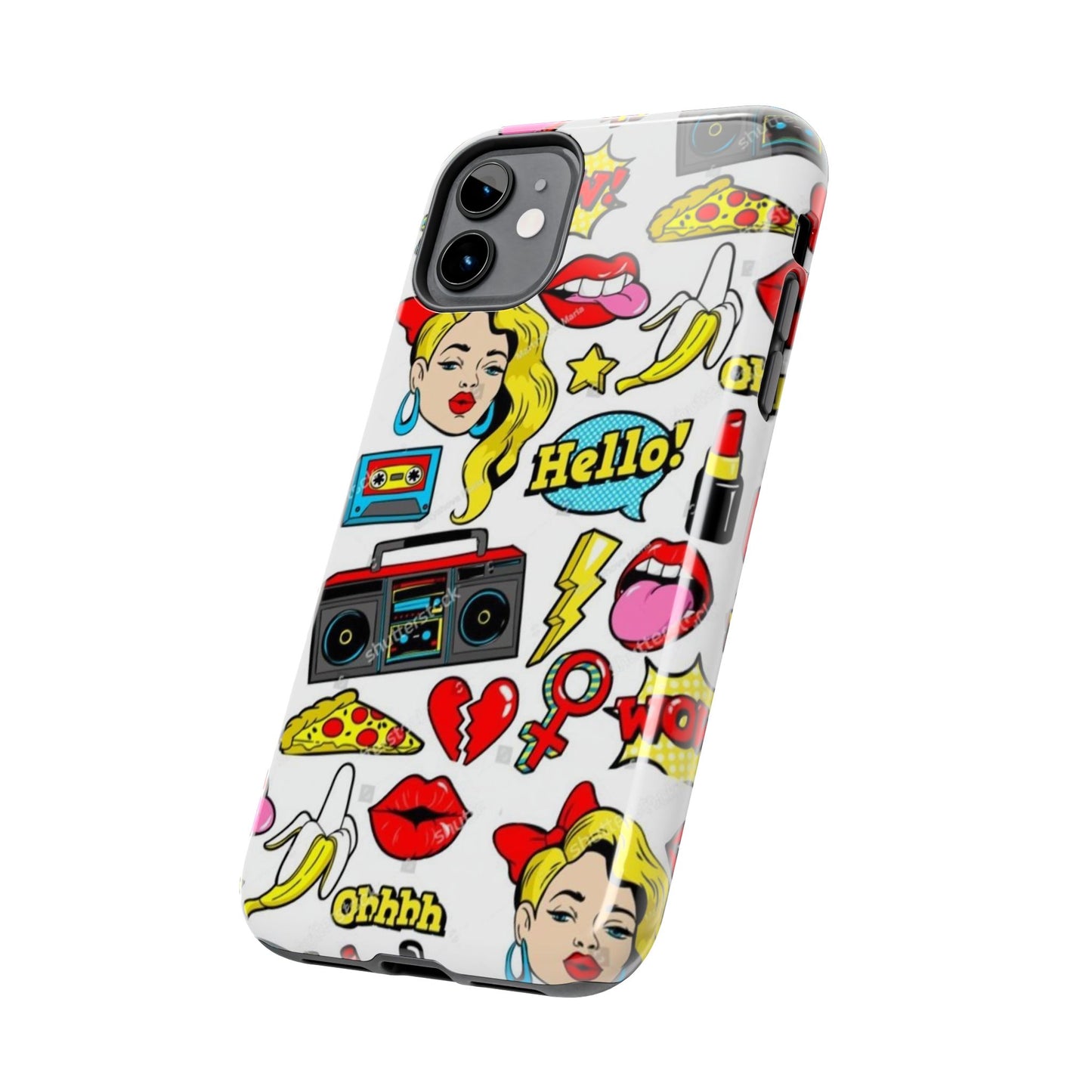 Retro Pop Art Tough Phone Cases - Colorful, Fun Design with 'Hello!' Text