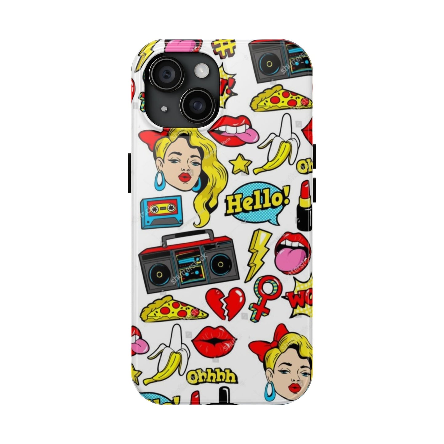 Retro Pop Art Tough Phone Cases - Colorful, Fun Design with 'Hello!' Text