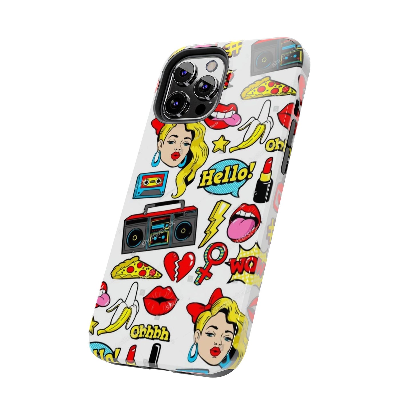 Retro Pop Art Tough Phone Cases - Colorful, Fun Design with 'Hello!' Text