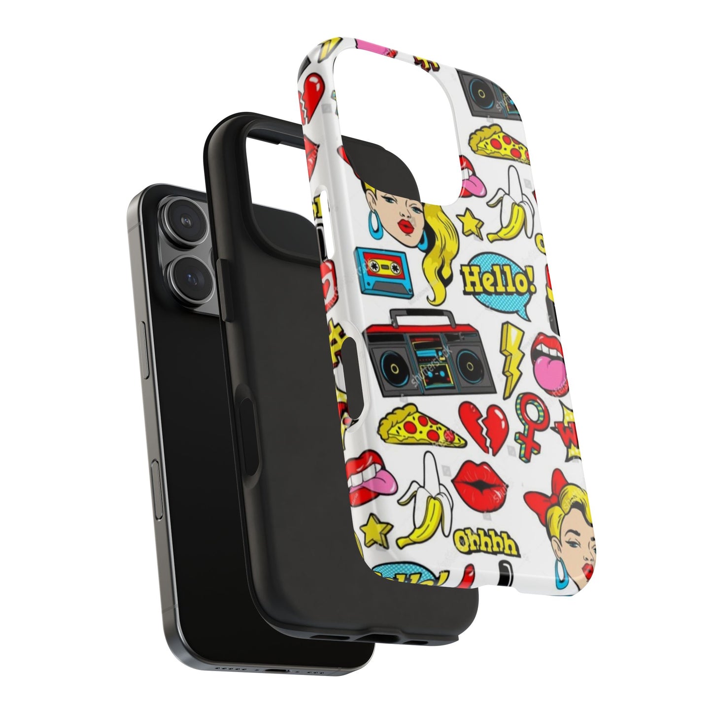 Retro Pop Art Tough Phone Cases - Colorful, Fun Design with 'Hello!' Text