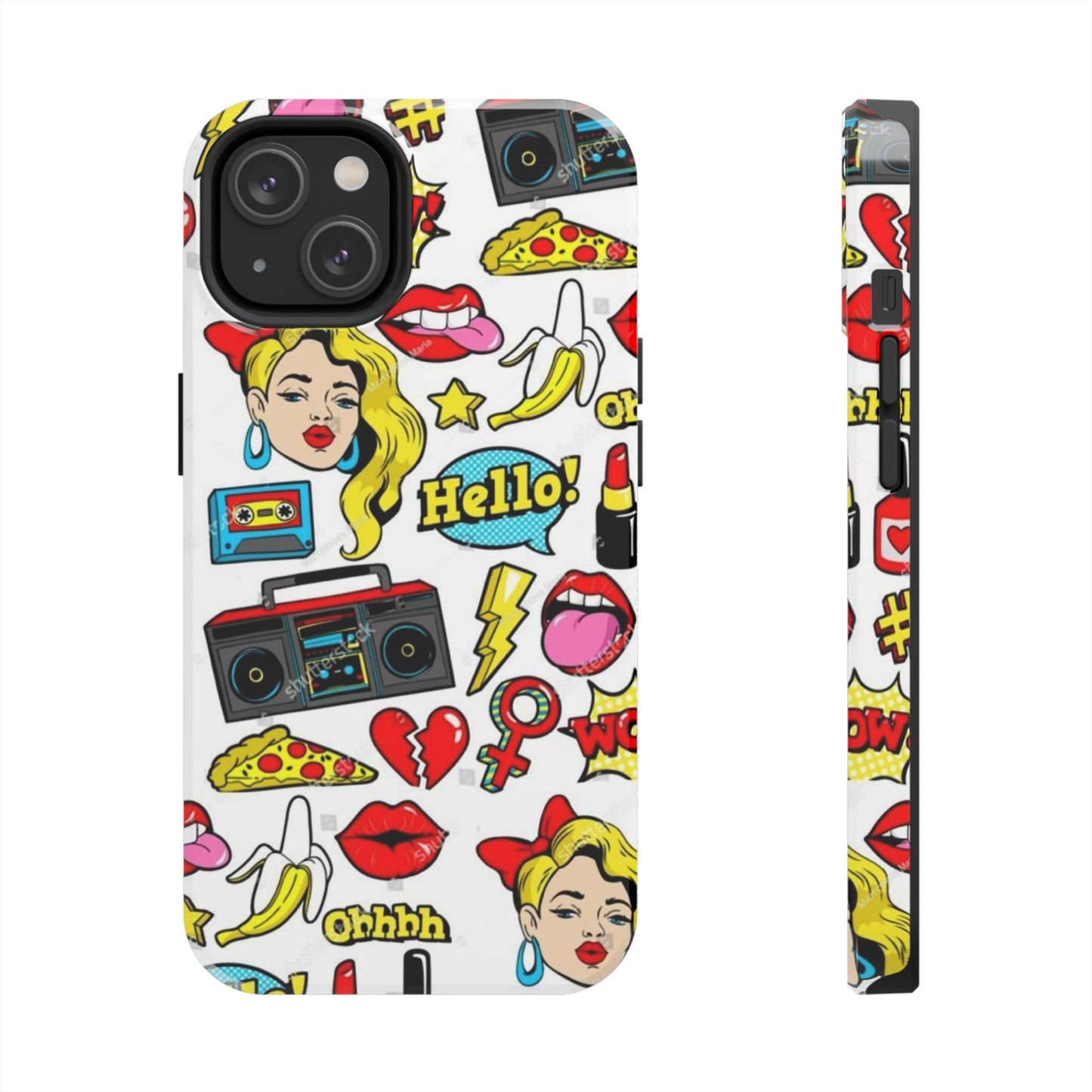 Retro Pop Art Tough Phone Cases - Colorful, Fun Design with 'Hello!' Text