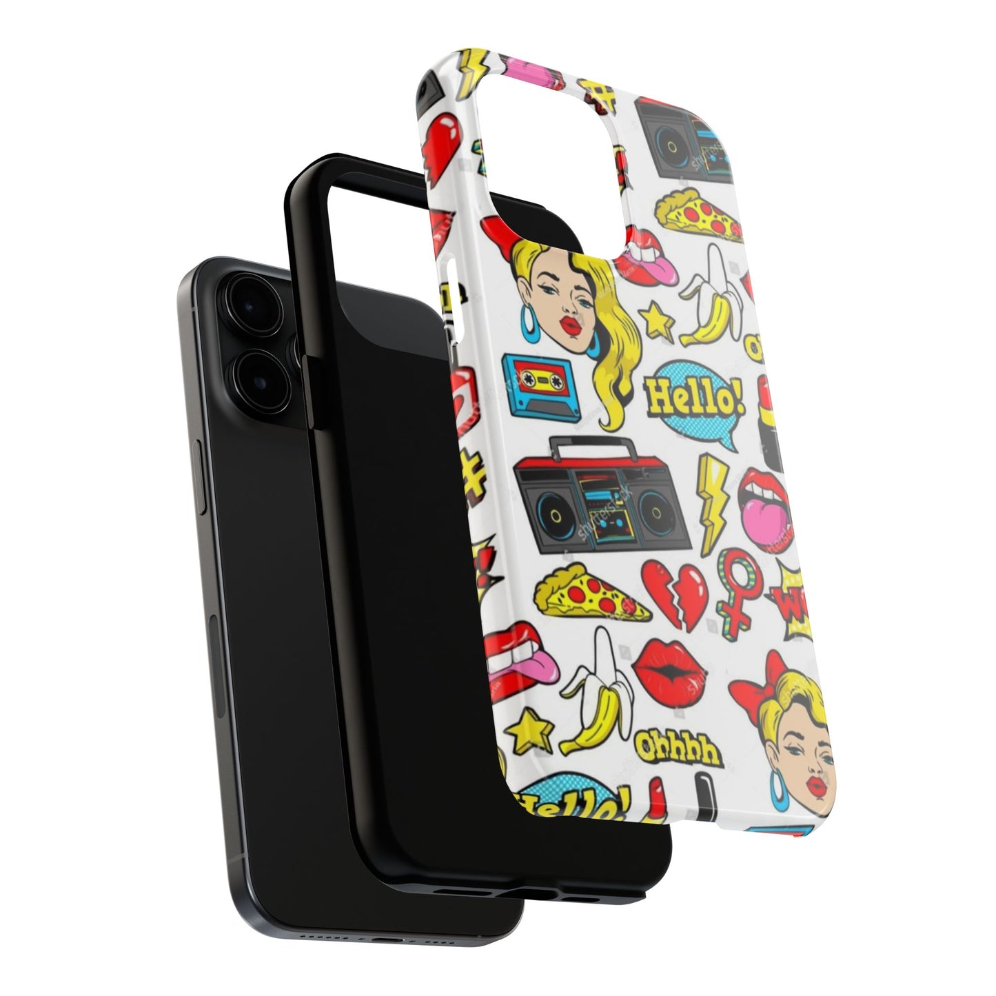 Retro Pop Art Tough Phone Cases - Colorful, Fun Design with 'Hello!' Text