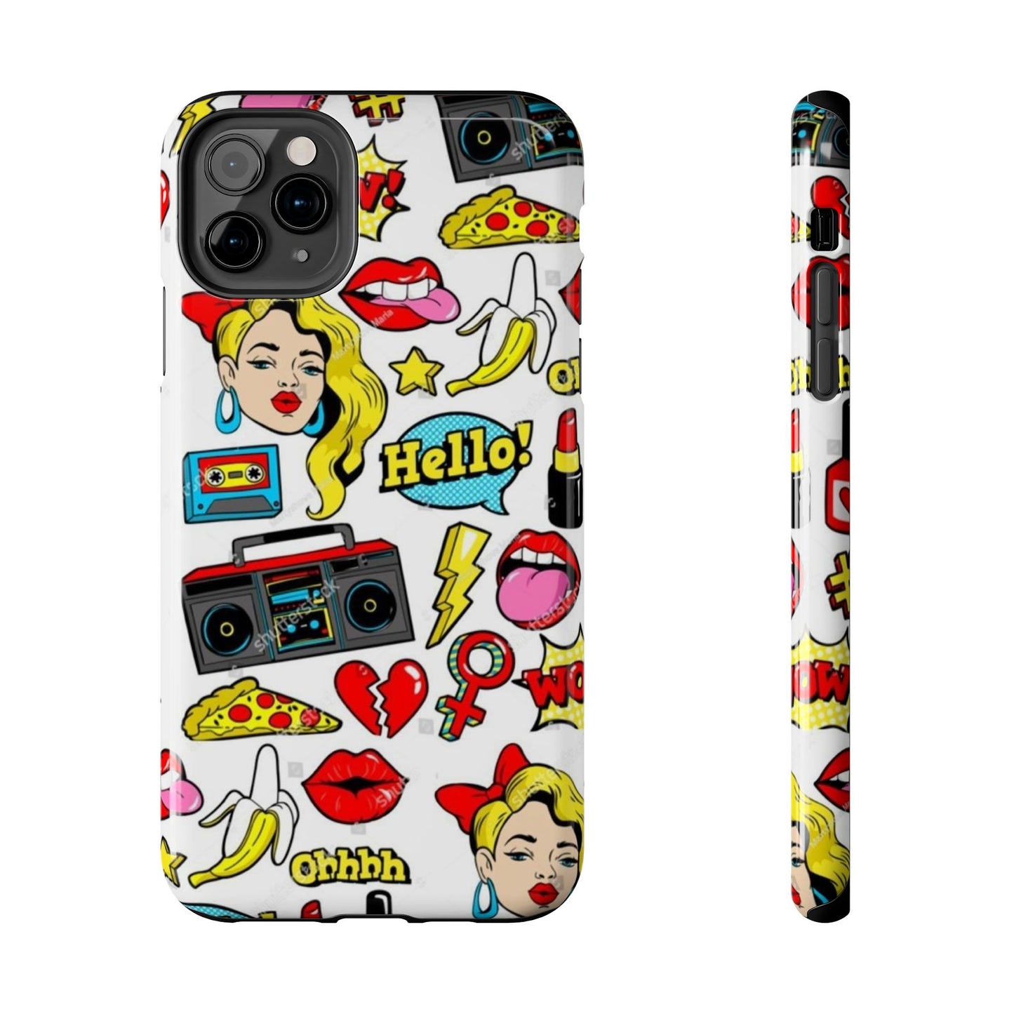 Retro Pop Art Tough Phone Cases - Colorful, Fun Design with 'Hello!' Text