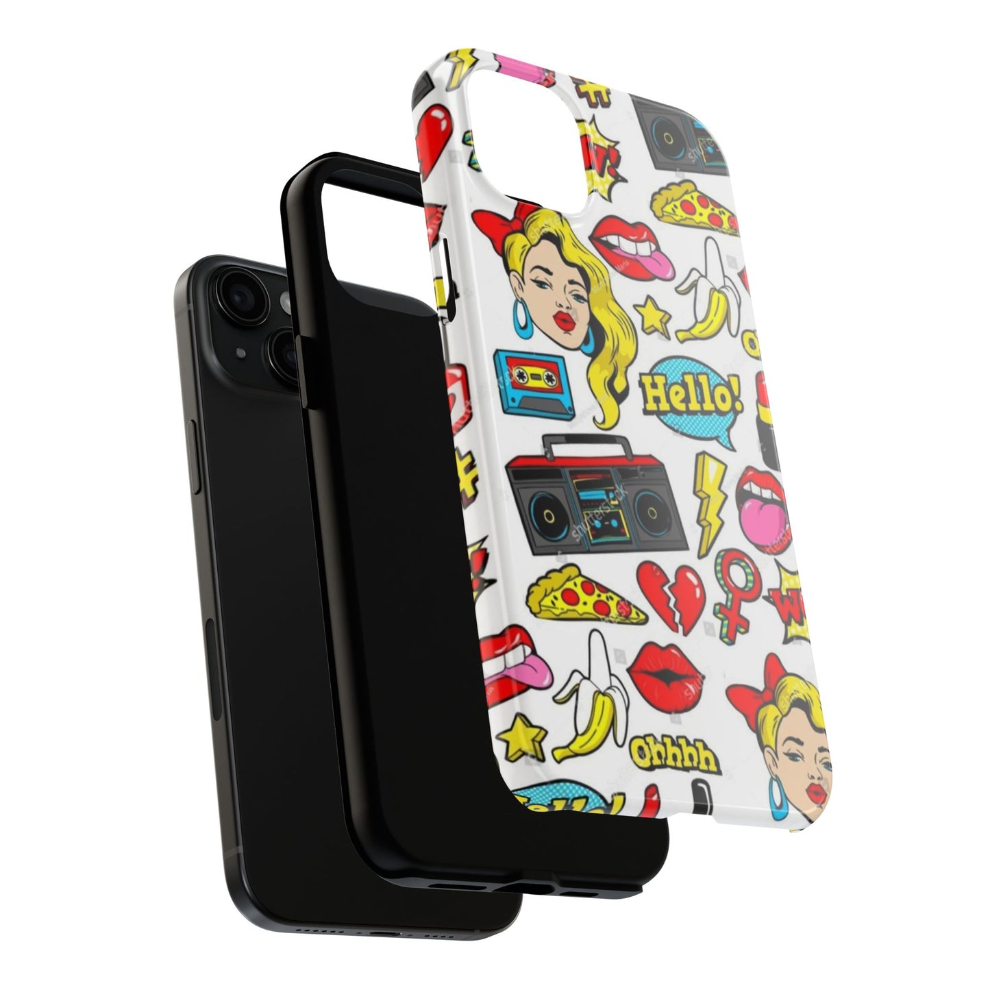 Retro Pop Art Tough Phone Cases - Colorful, Fun Design with 'Hello!' Text