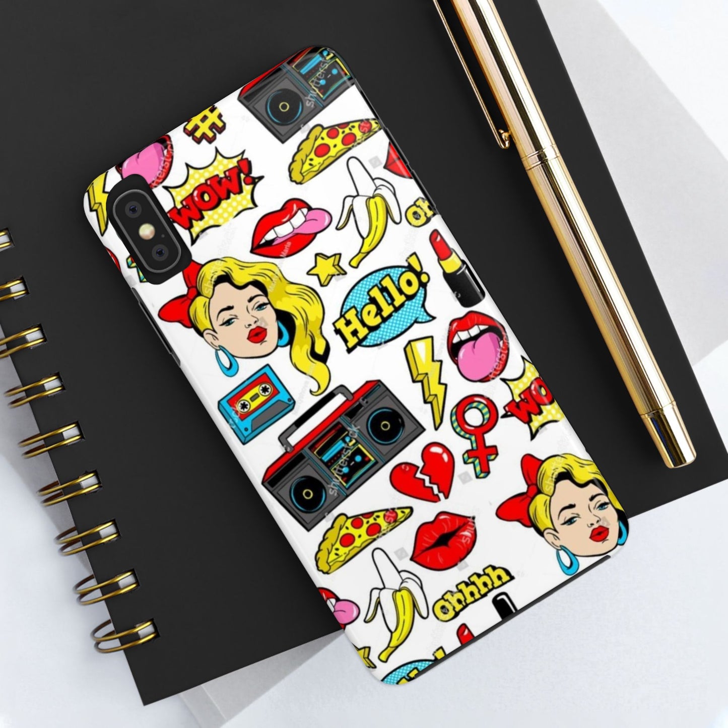 Retro Pop Art Tough Phone Cases - Colorful, Fun Design with 'Hello!' Text