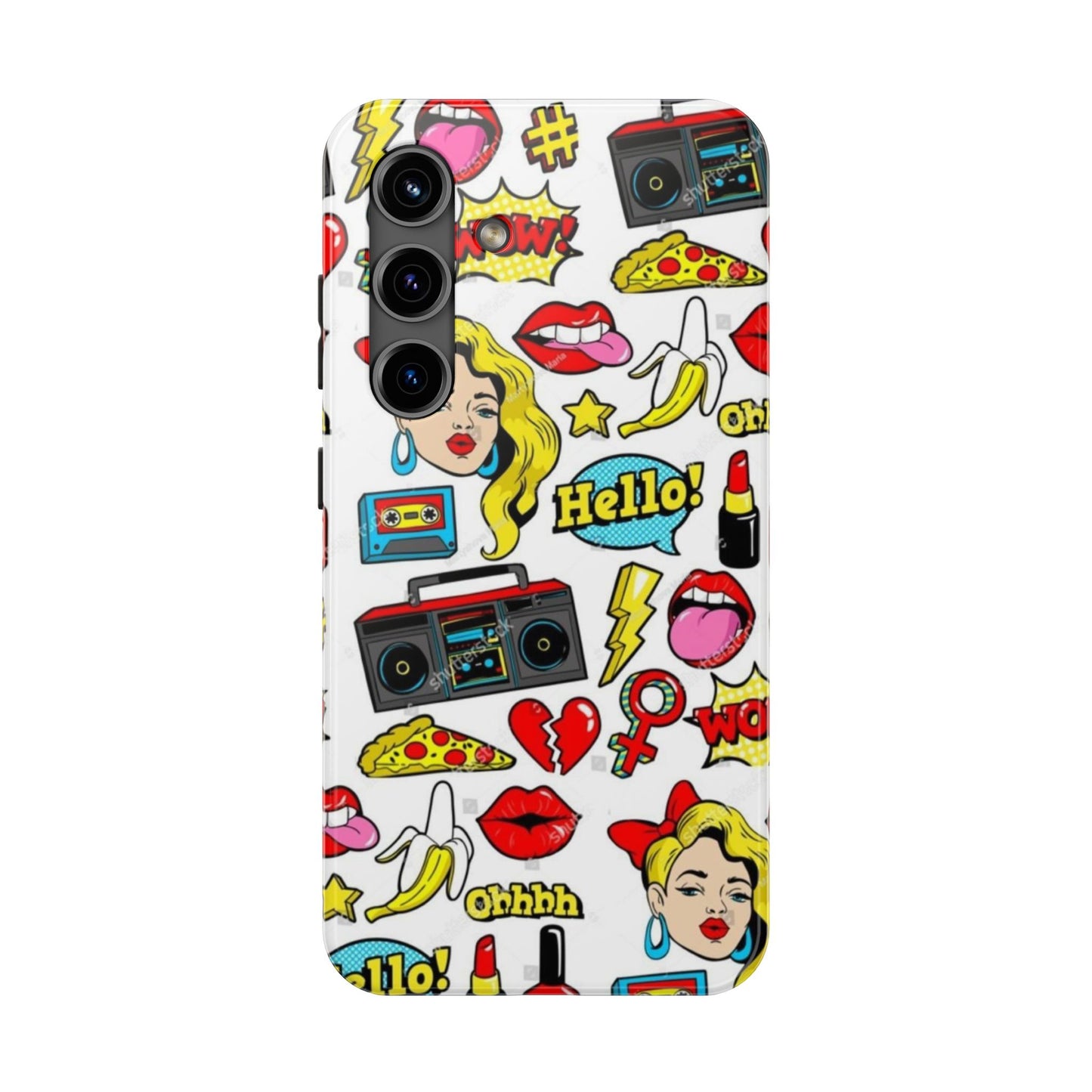 Retro Pop Art Tough Phone Cases - Colorful, Fun Design with 'Hello!' Text