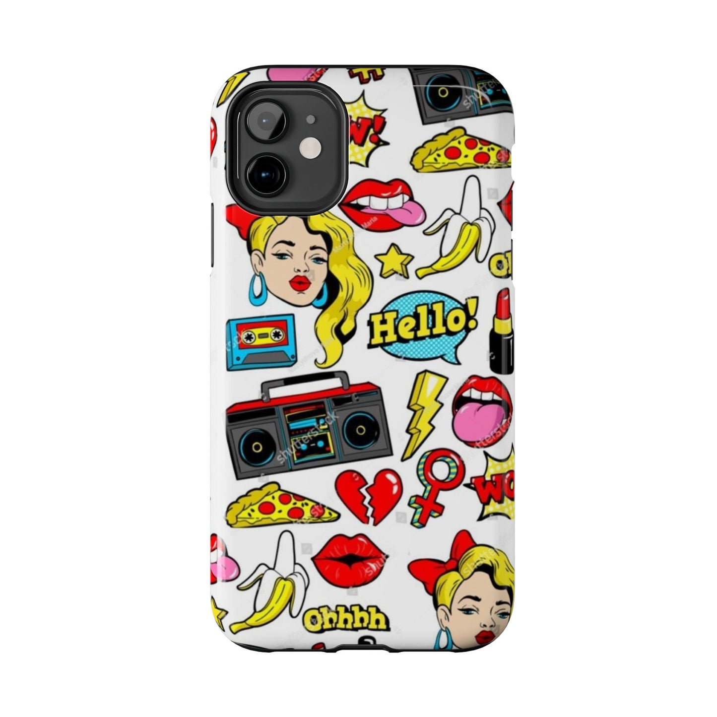 Retro Pop Art Tough Phone Cases - Colorful, Fun Design with 'Hello!' Text