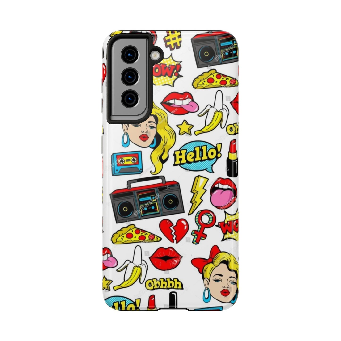 Retro Pop Art Tough Phone Cases - Colorful, Fun Design with 'Hello!' Text