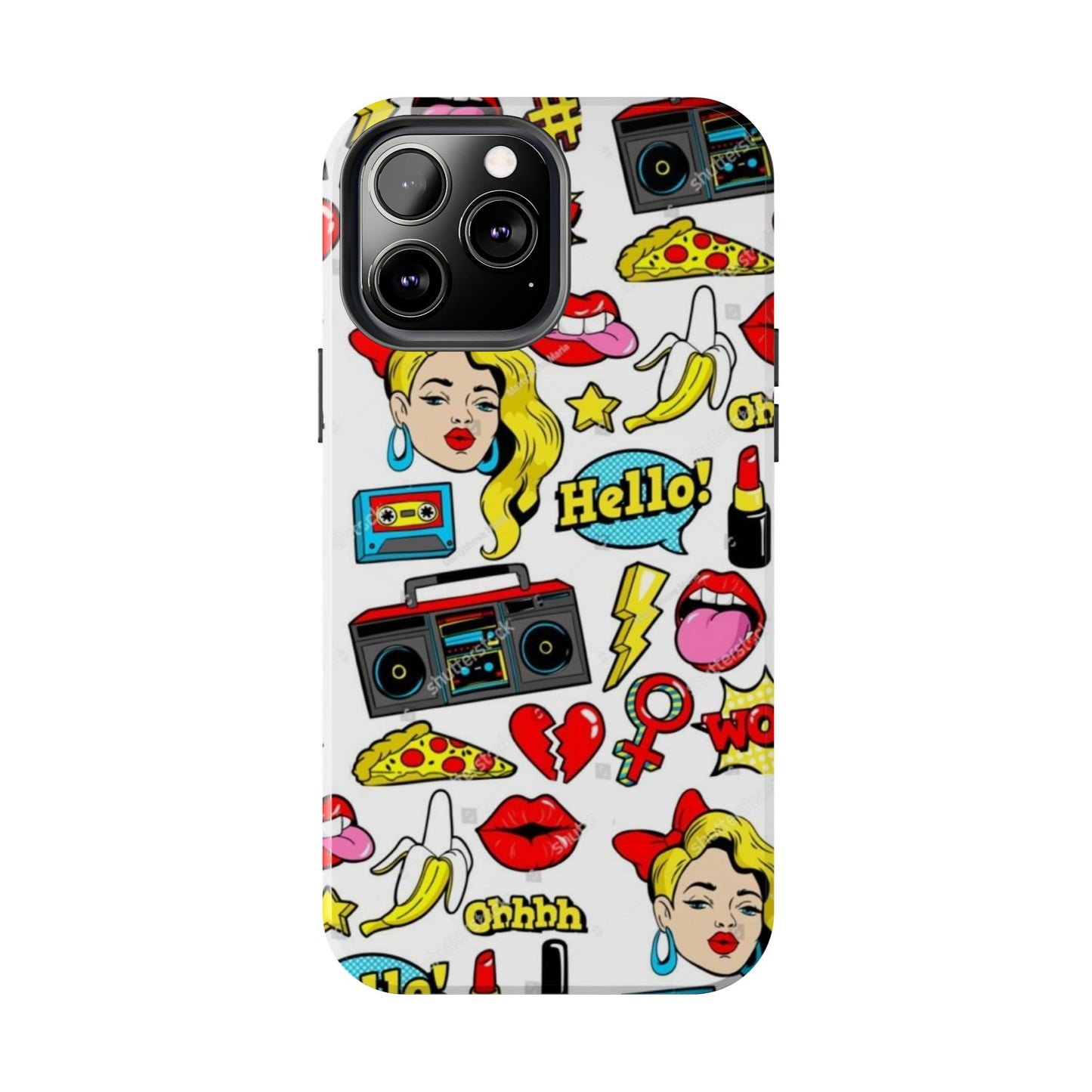 Retro Pop Art Tough Phone Cases - Colorful, Fun Design with 'Hello!' Text