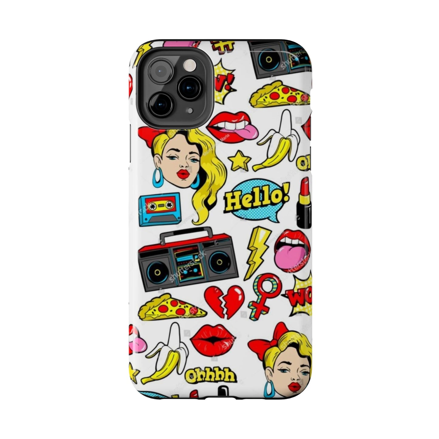 Retro Pop Art Tough Phone Cases - Colorful, Fun Design with 'Hello!' Text