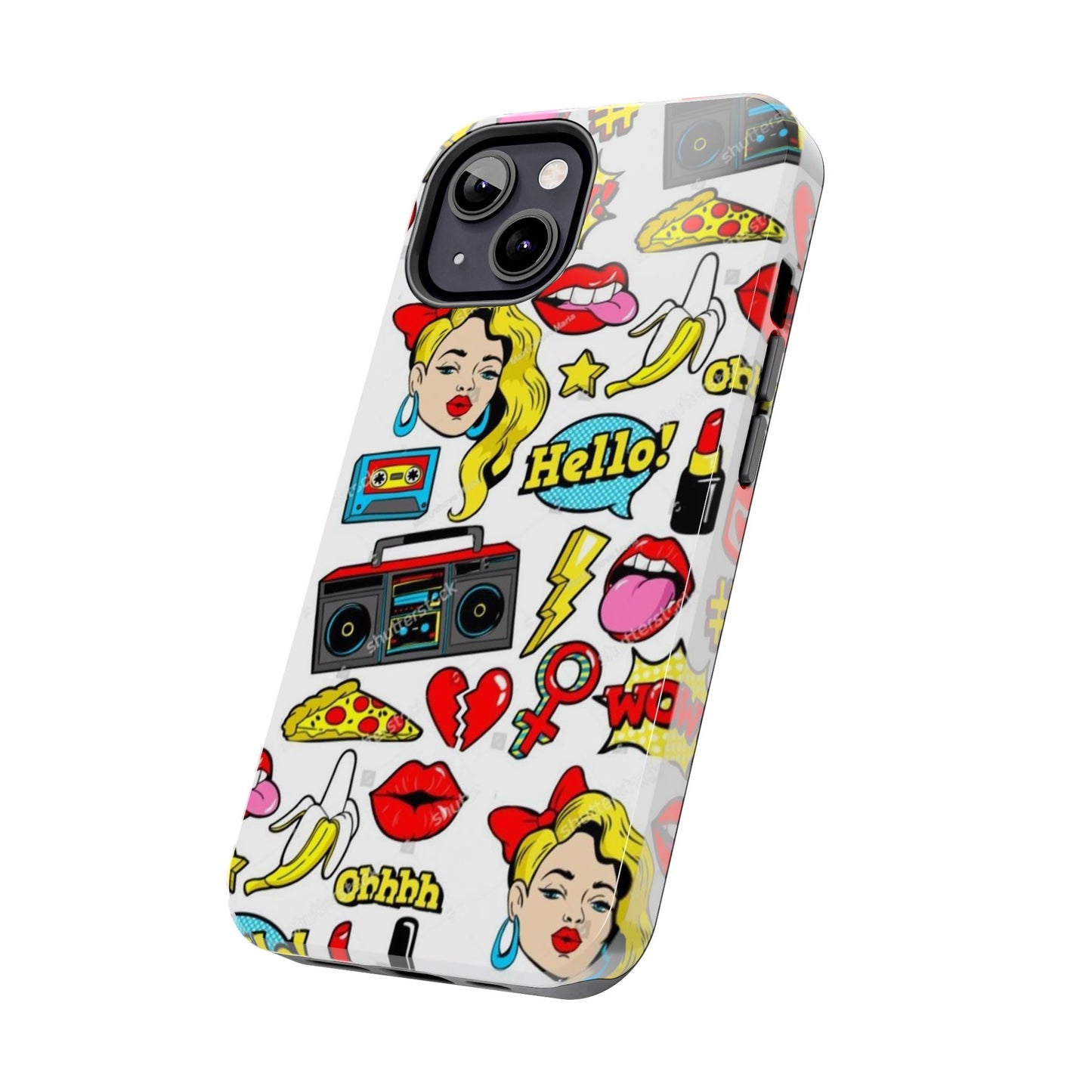 Retro Pop Art Tough Phone Cases - Colorful, Fun Design with 'Hello!' Text