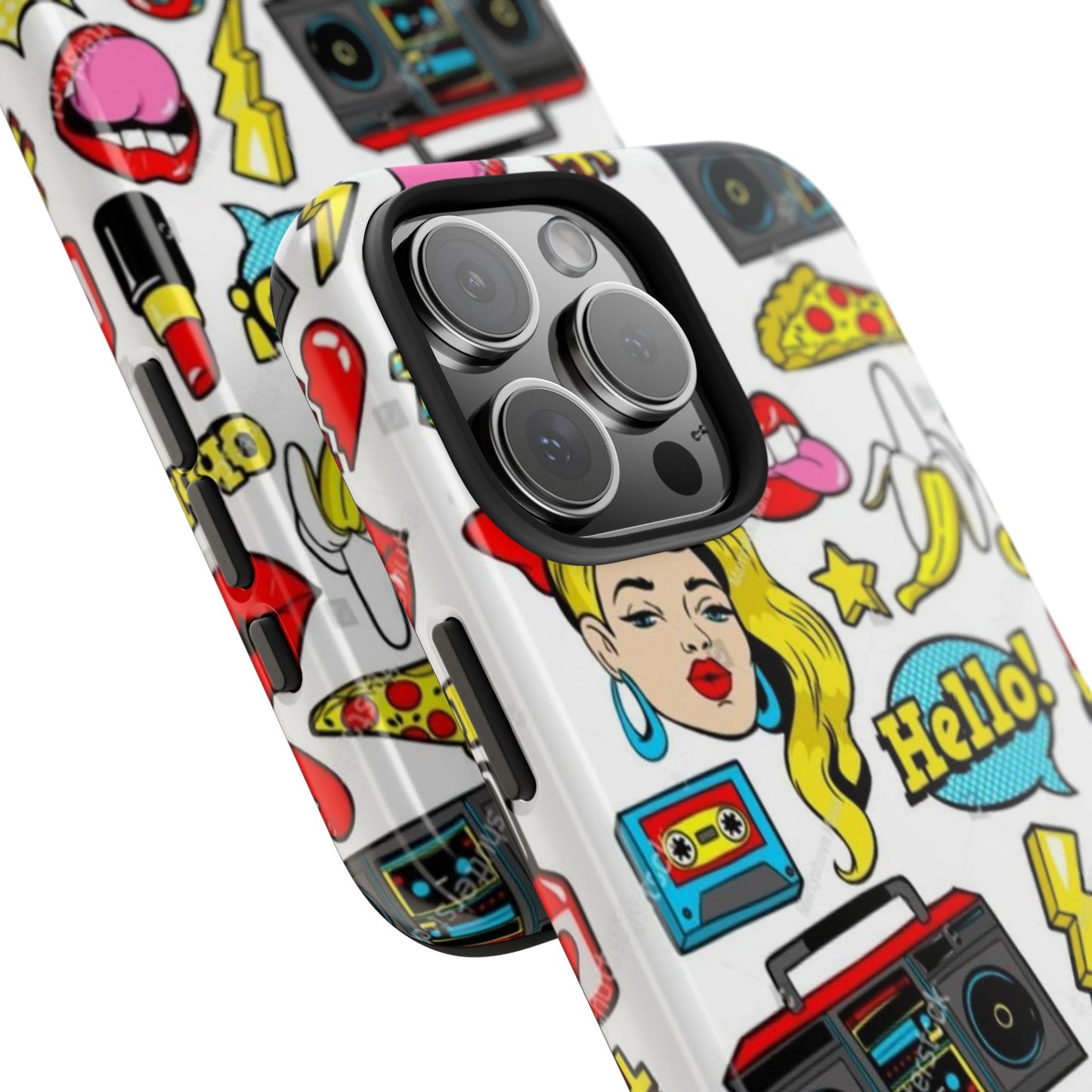 Retro Pop Art Tough Phone Cases - Colorful, Fun Design with 'Hello!' Text