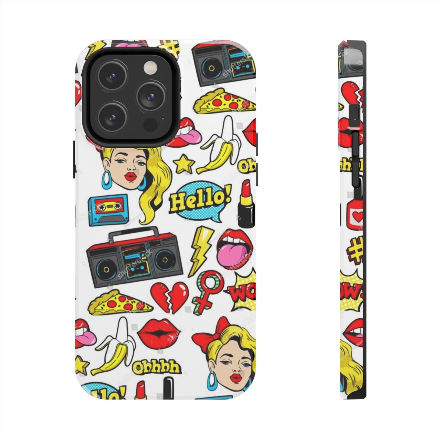 Retro Pop Art Tough Phone Cases - Colorful, Fun Design with 'Hello!' Text