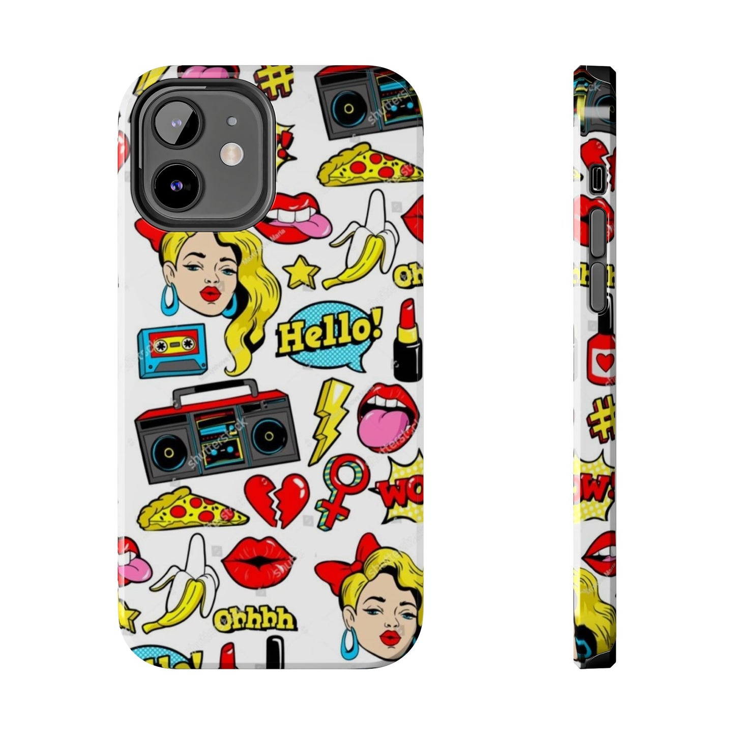 Retro Pop Art Tough Phone Cases - Colorful, Fun Design with 'Hello!' Text