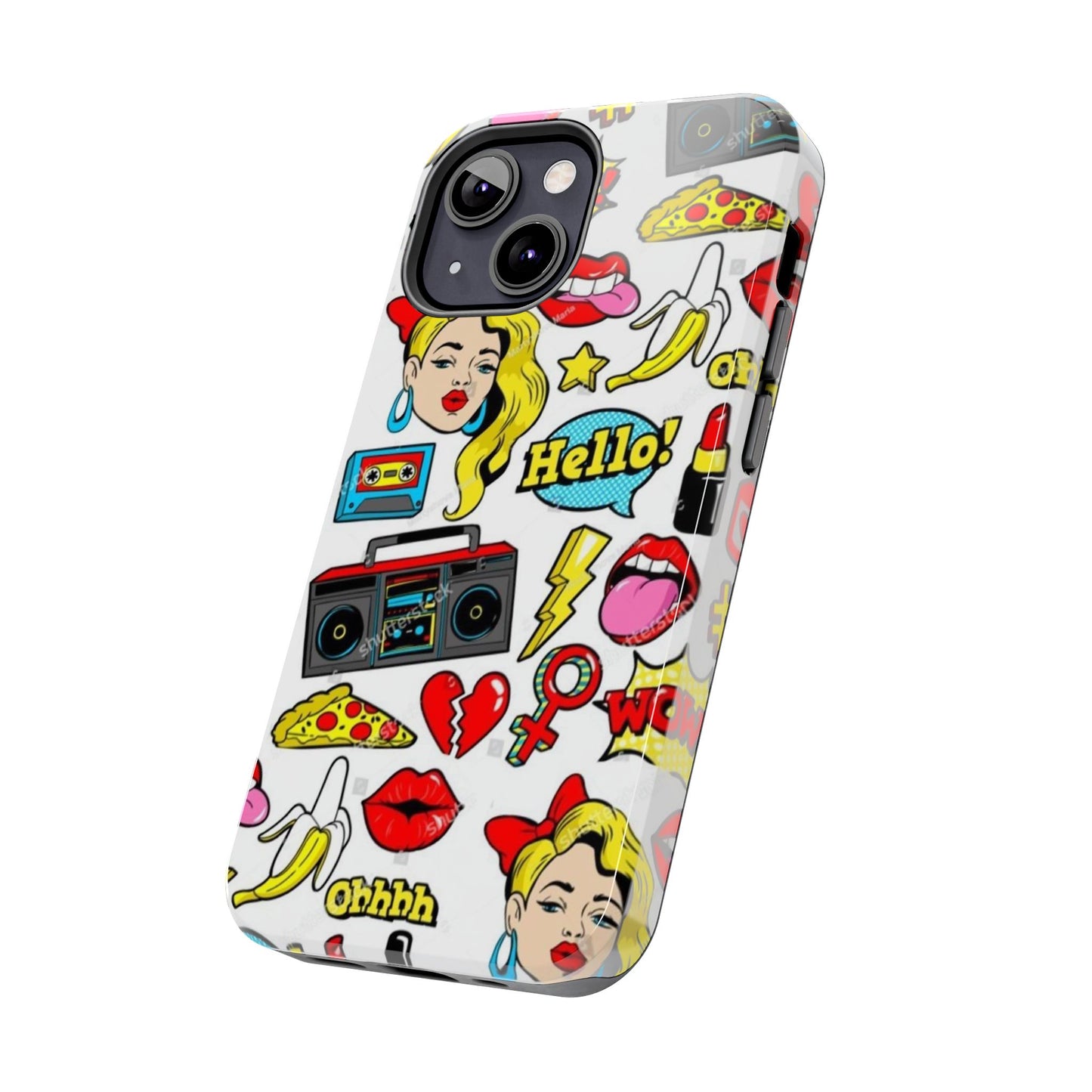 Retro Pop Art Tough Phone Cases - Colorful, Fun Design with 'Hello!' Text