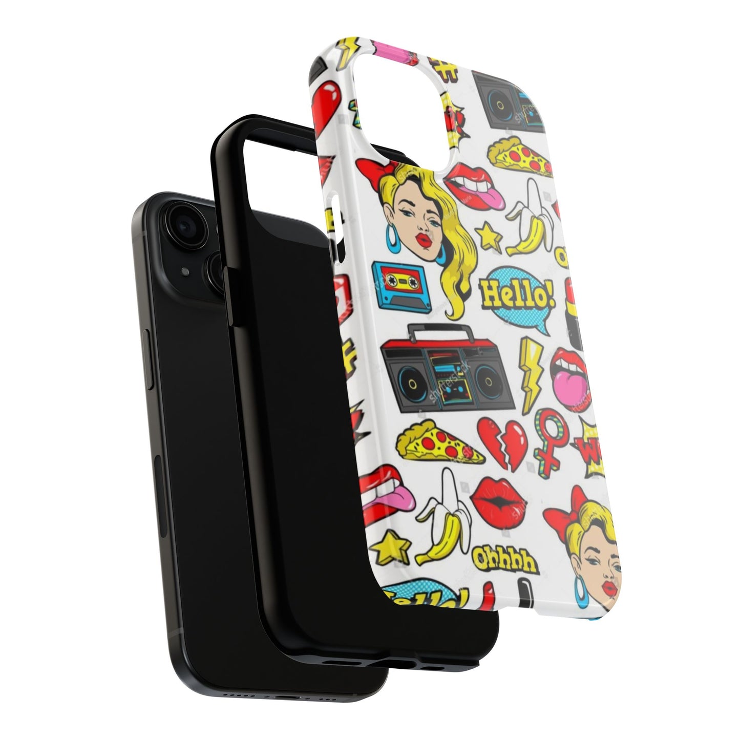 Retro Pop Art Tough Phone Cases - Colorful, Fun Design with 'Hello!' Text