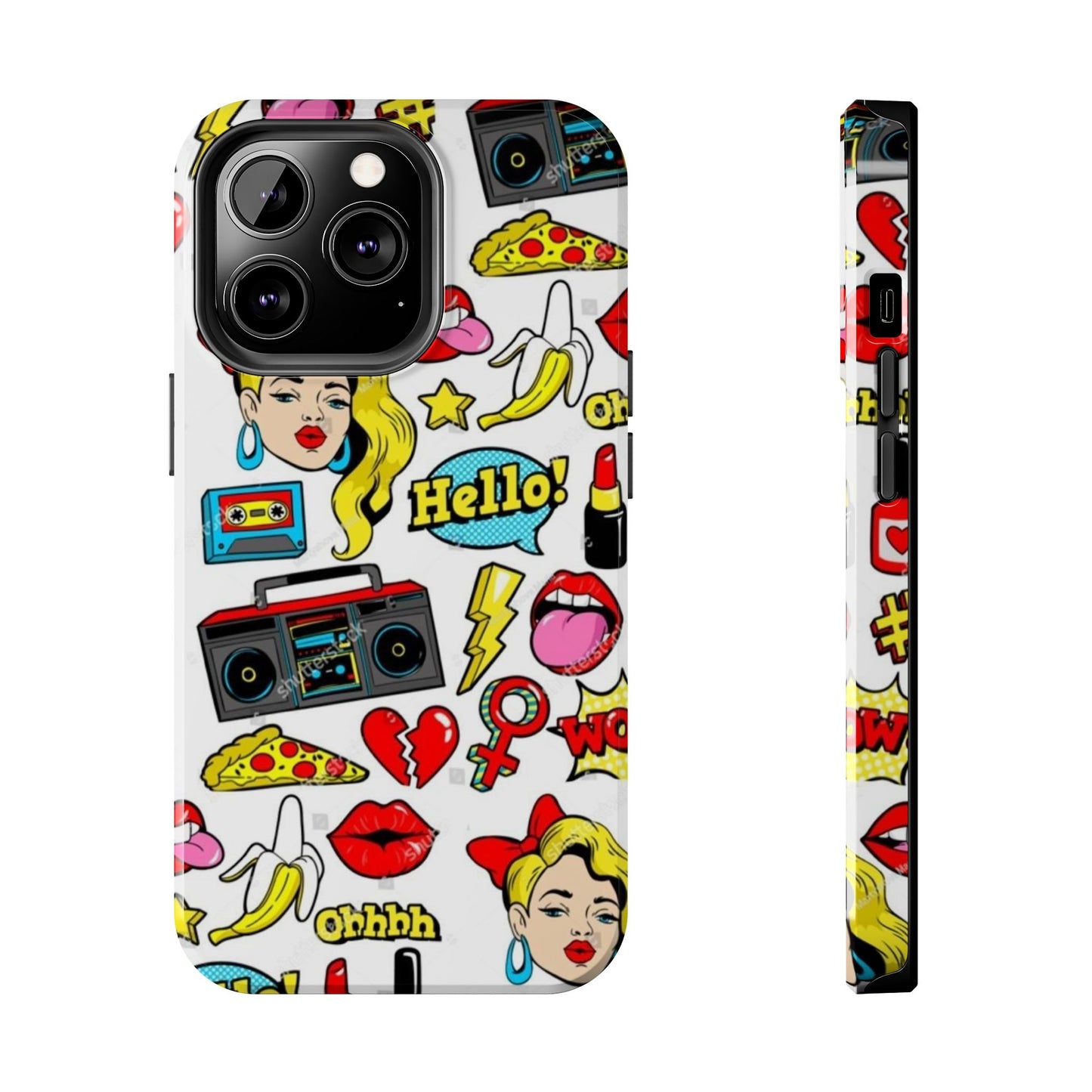 Retro Pop Art Tough Phone Cases - Colorful, Fun Design with 'Hello!' Text